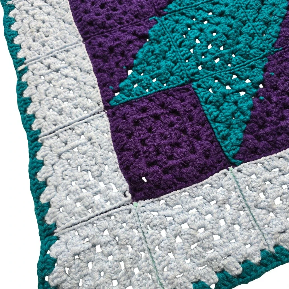 Handmade Crochet Granny Square Lap Blanket Star Pattern Boho Throw 43x43 - Picture 3 of 10